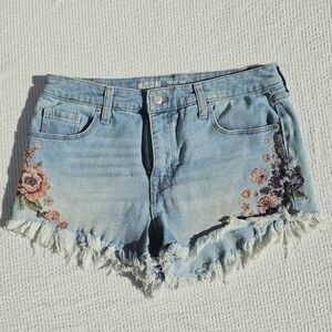 Mossimo High-rise Embroidered Floral cut off Denim Shorts light wash size 8